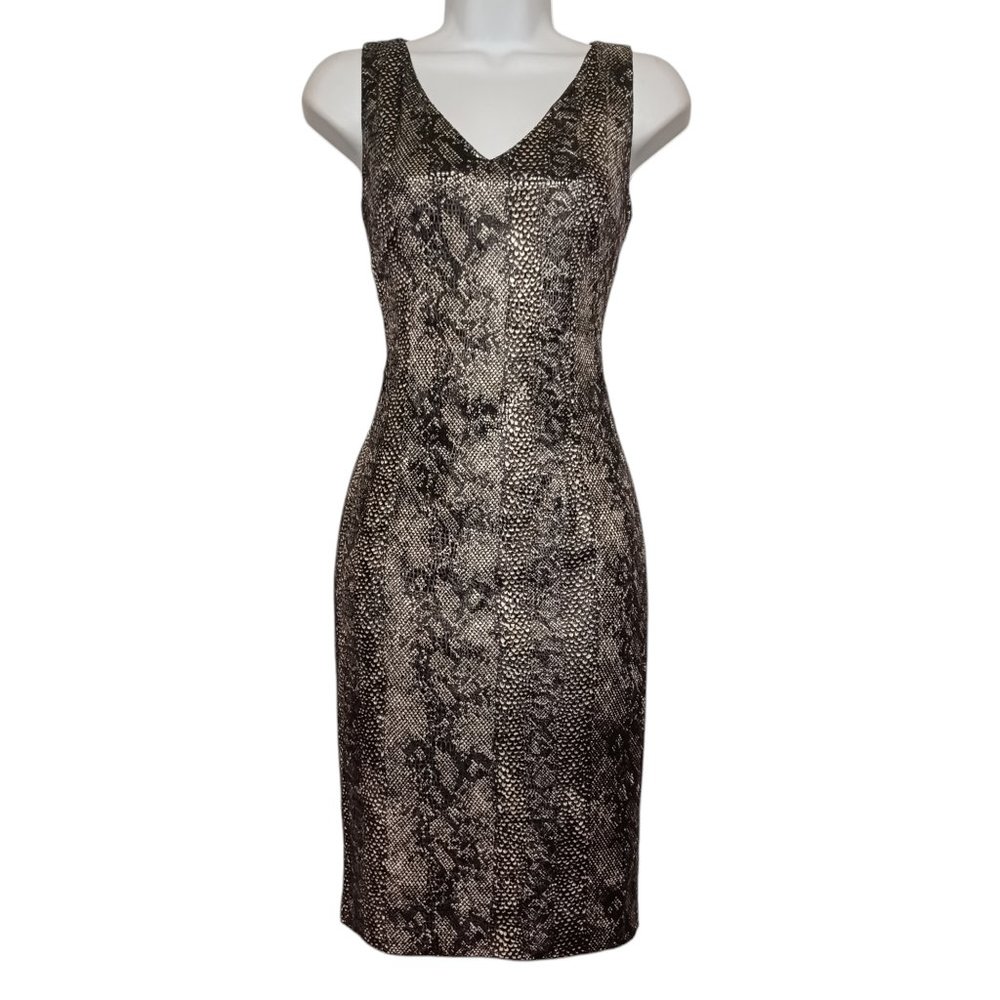 TRIO NEW YORK Dress Petite 2 XSmall Snake Animal Print Gray Black Velvet Velour